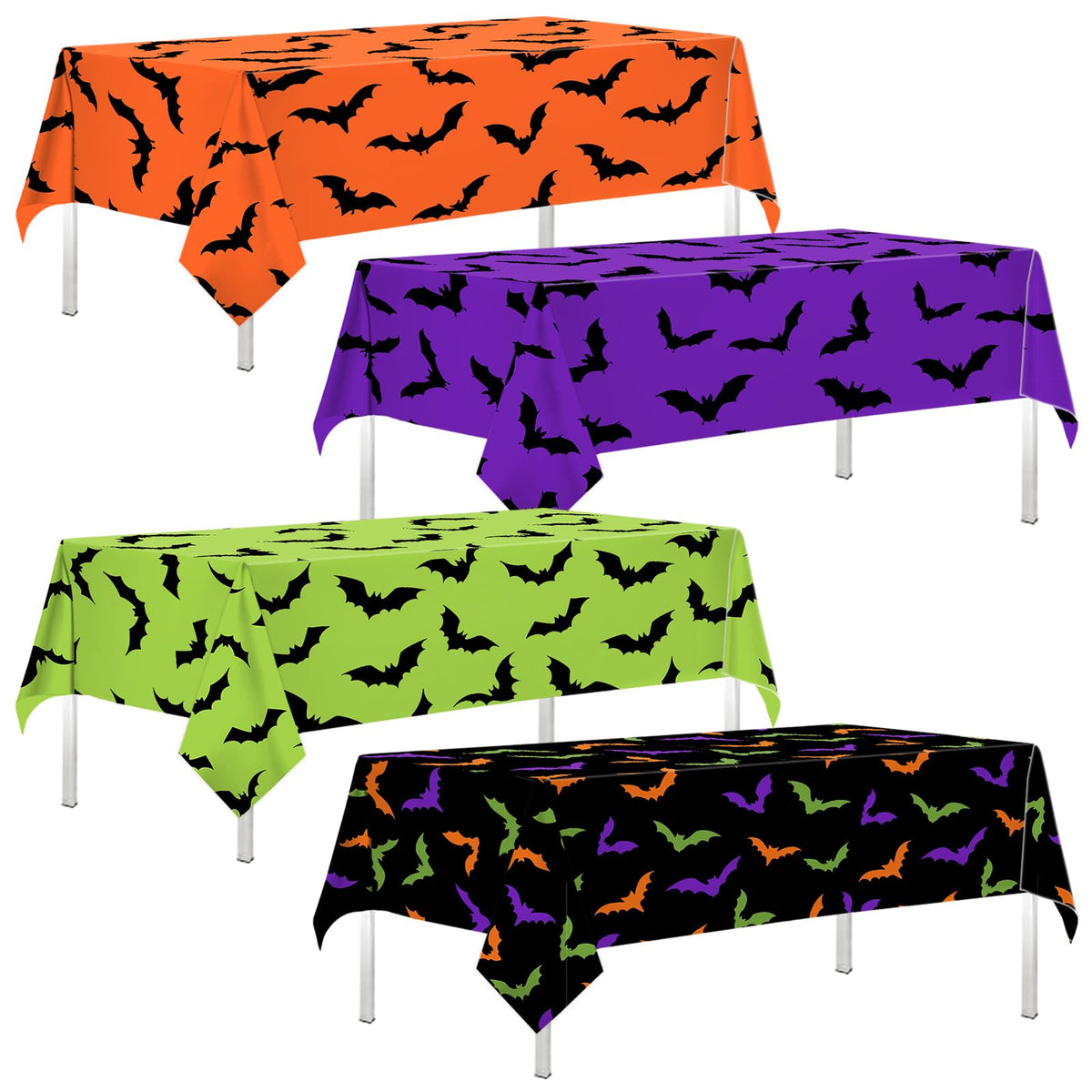 4Pcs Halloween Tablecloth - Black Orange Purple Green Spiderweb Rectangle Table Covers Halloween Birthday Decorations