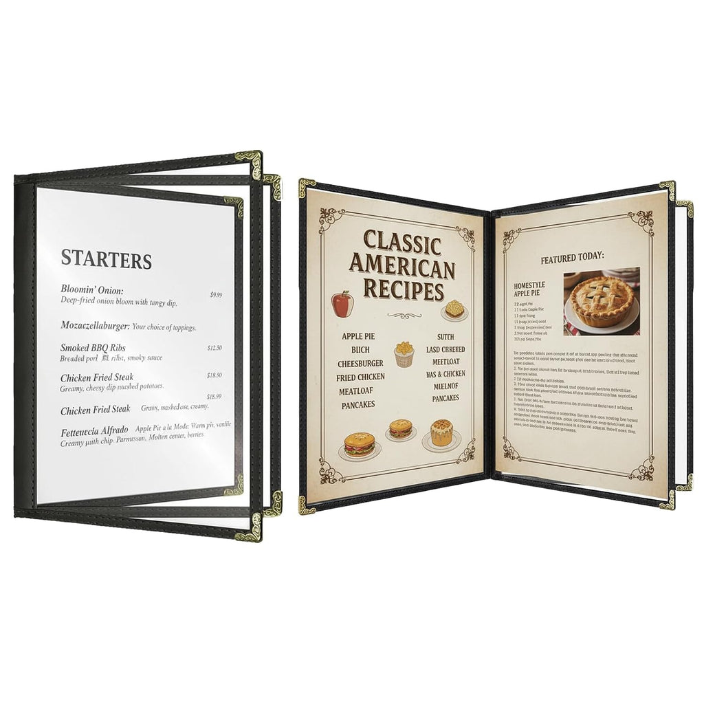 Menu Covers 8.5 x 11 Inch – 3 Pages 6 Views Restaurant Menu Covers, Durable Plastic Menu Booklet for Daily Restaurant