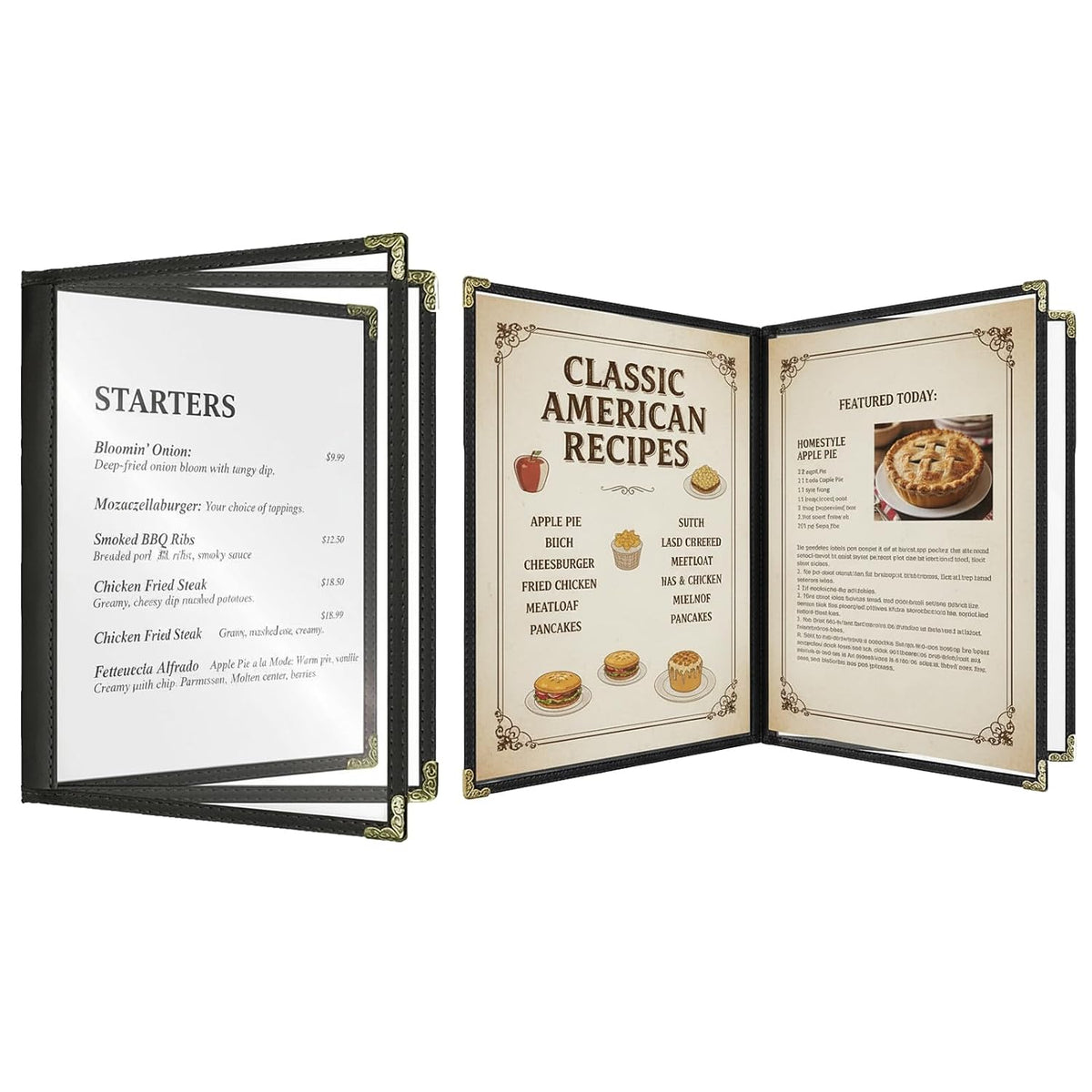 Menu Covers 8.5 x 11 Inch – 3 Pages 6 Views Restaurant Menu Covers, Durable Plastic Menu Booklet for Daily Restaurant