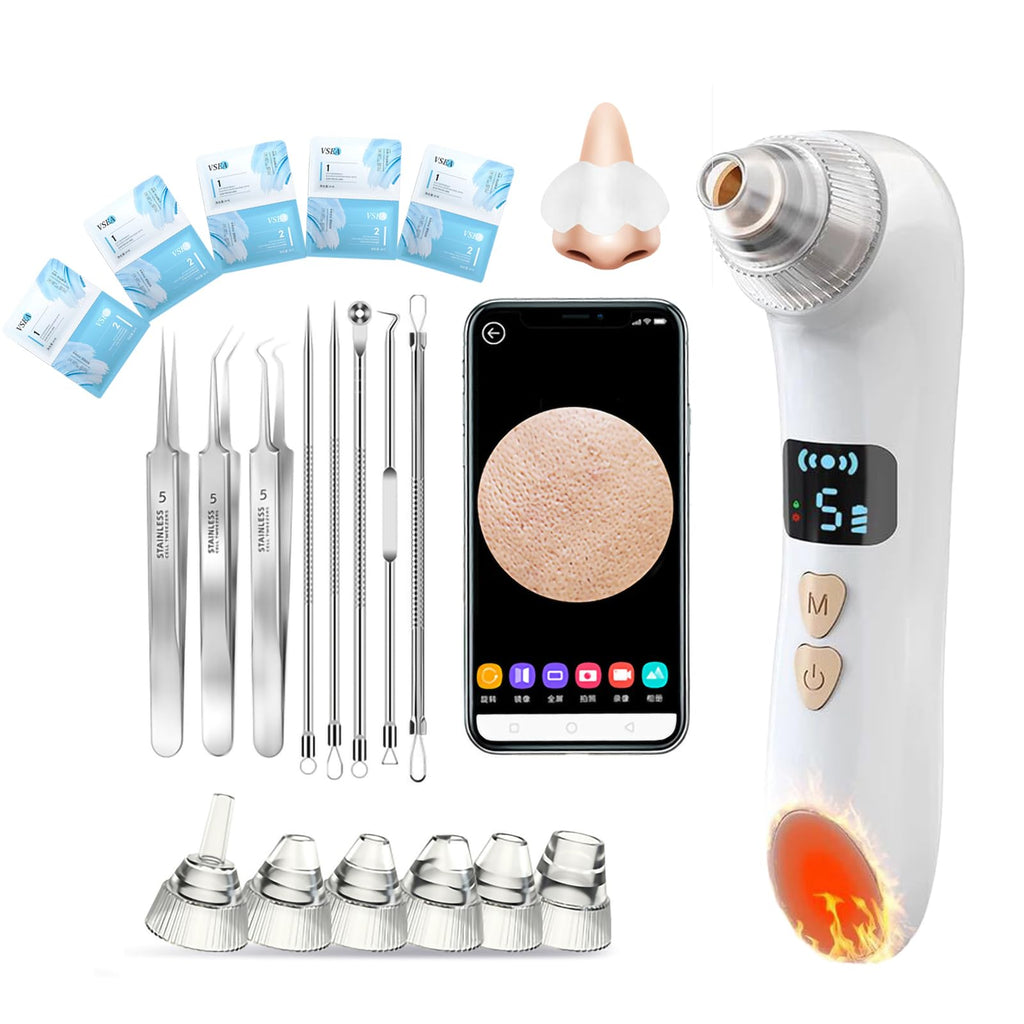 Blackhead Remover Vacuum Heat Visible, Pore Vacuum with Heating & HD Camera, Black Head Extractions Tool for Men and