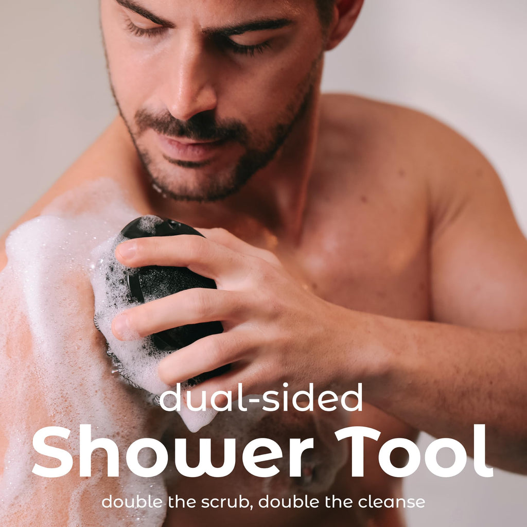 Shower Tool Duo 2-in-1 Shower Loofah Sponge, 2 Pack, Black