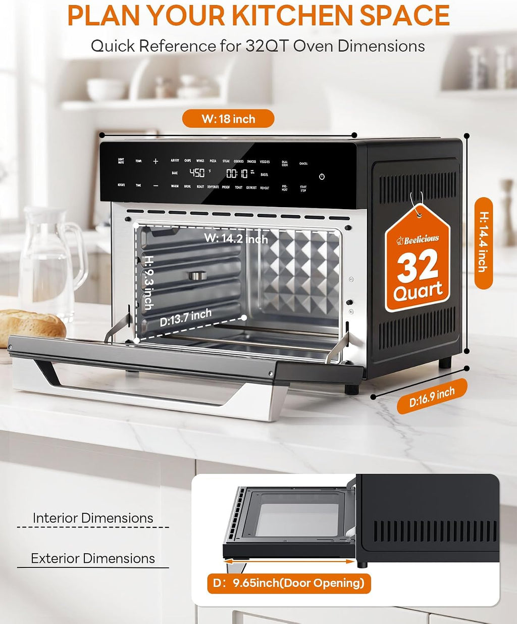 32QT Extra Large Air Fryer, 19-In-1 Air Fryer Toaster Oven Combo with Rotisserie and Dehydrator, Digital Convection