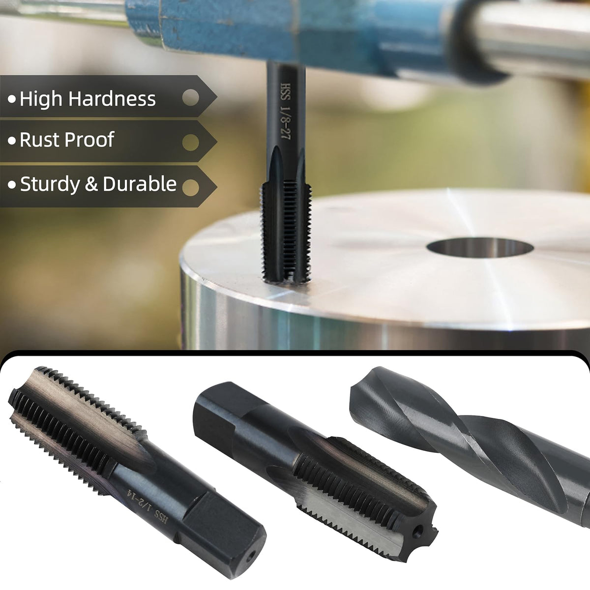 3/4-14 NPT Pipe Tap and 59/64" Drill Set,Hand Threading Plumbing Tap Set