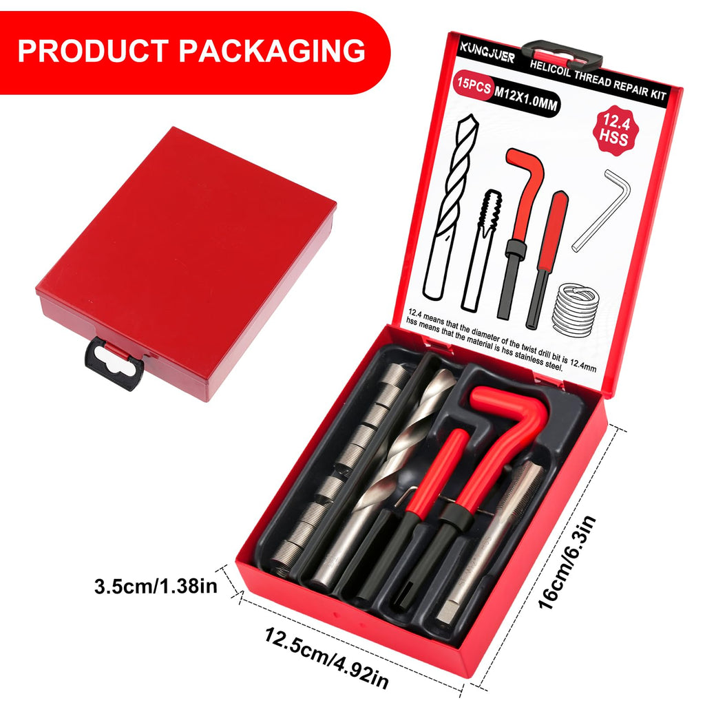 KUNGJUER Helicoil Metric Thread Repair Insert Kit, M12X1.0mm Rethreading