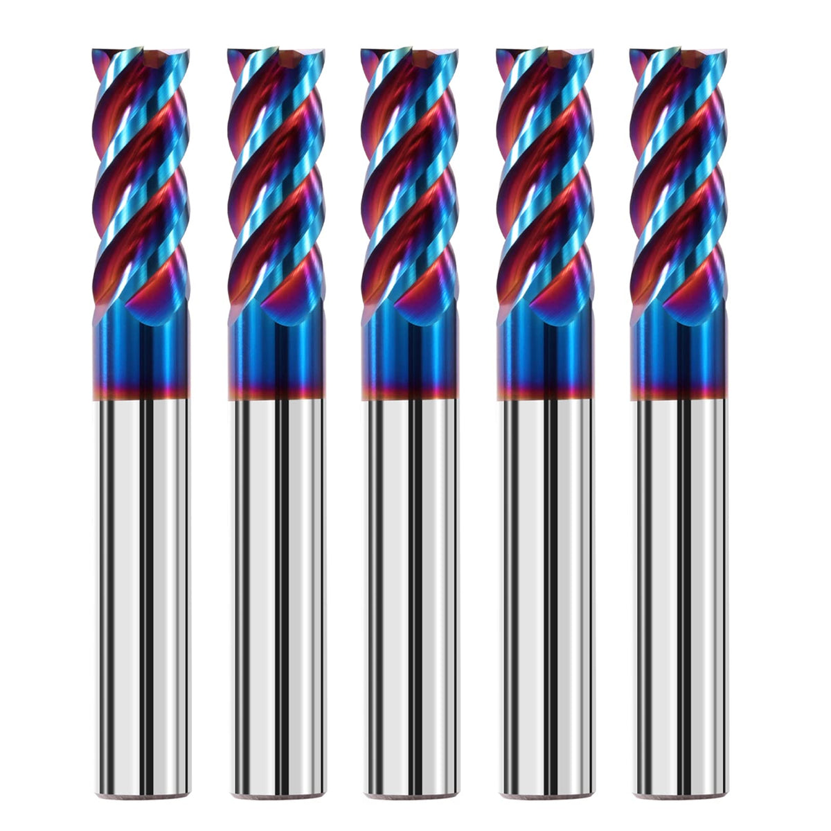 AYCHOLIZ 5PCS 1/8" Solid Carbide Square Nose End Mills Set 65HRC Tungsten Steel Milling Cutter 4 Flute CNC Milling Bits for Stainless Steel Hardness Steel