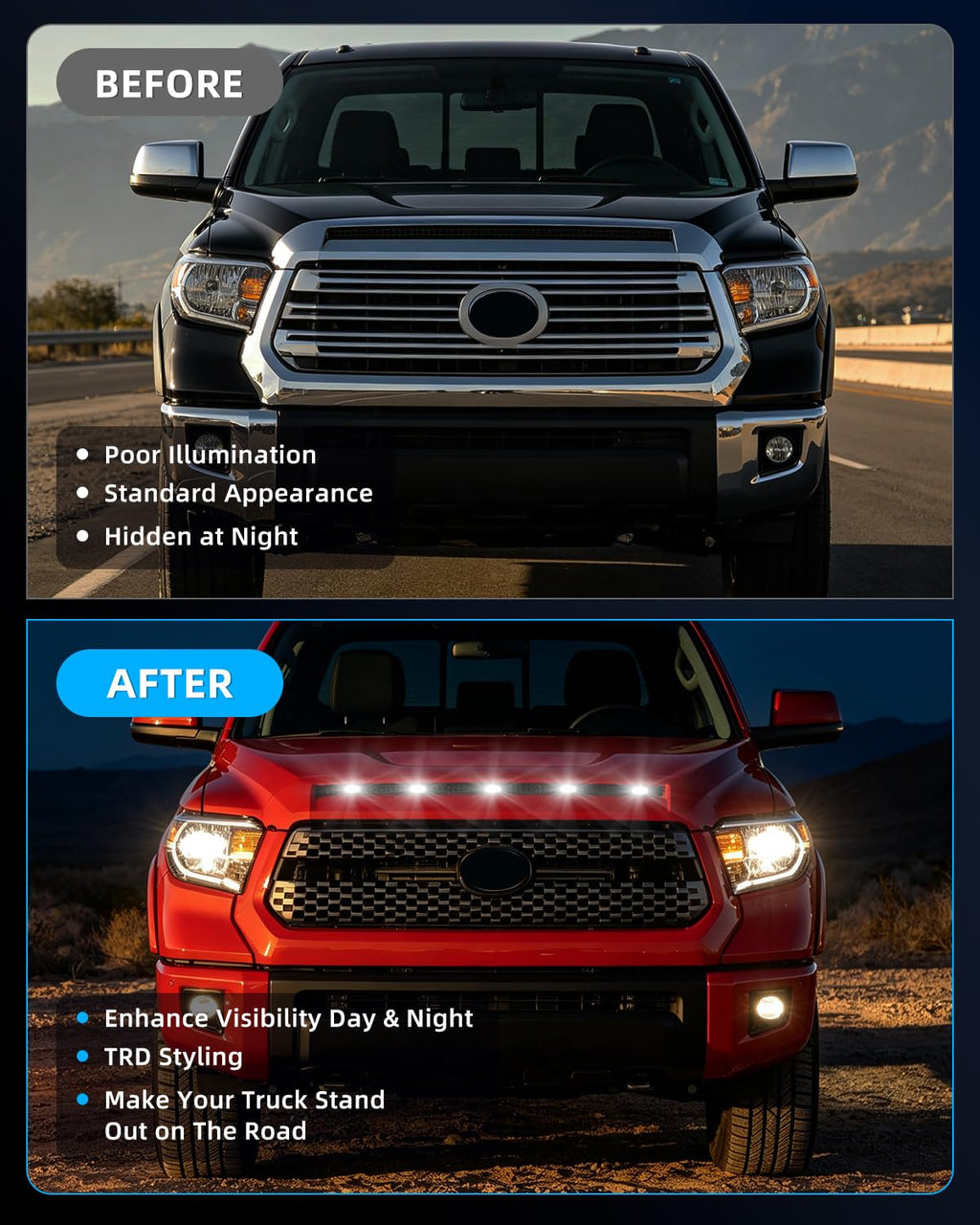 DYNVEX Hood Scoop LED Marker Lights for 2014-2021 Tundra, [TRD Style] Front Upper Hood Bulge Insert Running Clearance Lamp (Smoked Lens White LED), Direct Fit Replacement, Truck Exterior Accessories