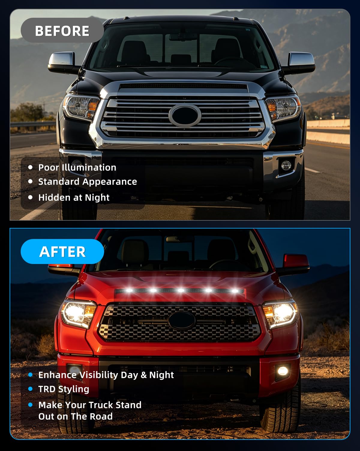 DYNVEX Hood Scoop LED Marker Lights for 2014-2021 Tundra, [TRD Style] Front Upper Hood Bulge Insert Running Clearance Lamp (Smoked Lens White LED), Direct Fit Replacement, Truck Exterior Accessories