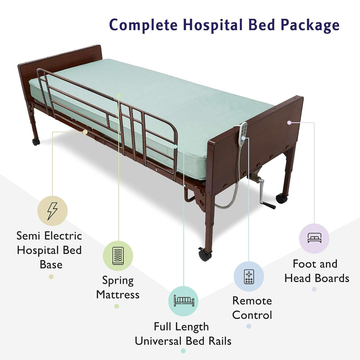 Semi Electric Hospital Bed with innerspring Mattress and Full Rails Included - for Home Care Use and Medical