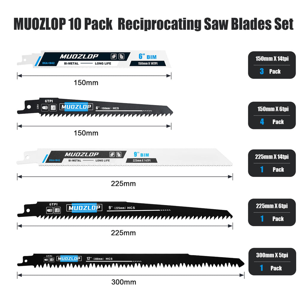 MUOZLOP 10 Pack Reciprocating Saw Blades Set