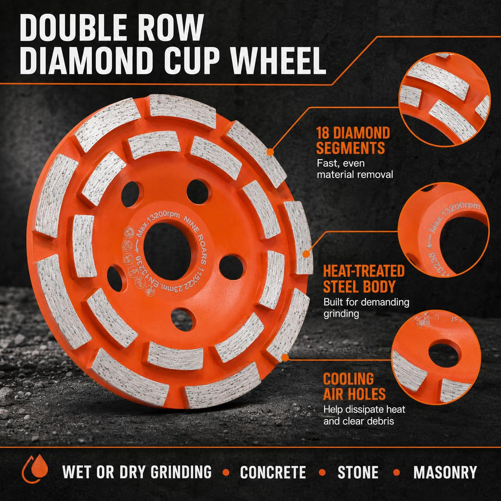 4.5 Inch Double Row Diamond Cup Wheel for Concrete Grinding, 18 Segments