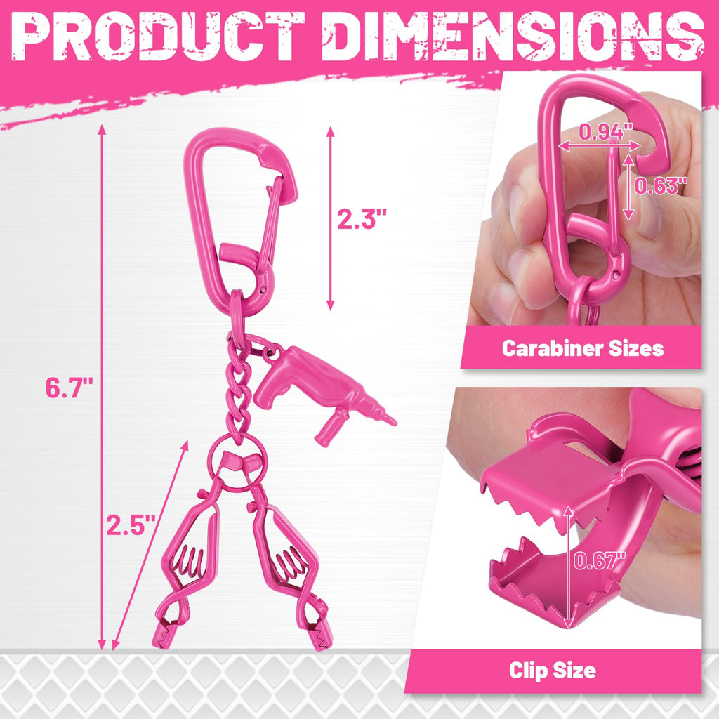 MELOTOUGH Glove Clips Double End Metal Work Glove Holder with Charm (Pink)