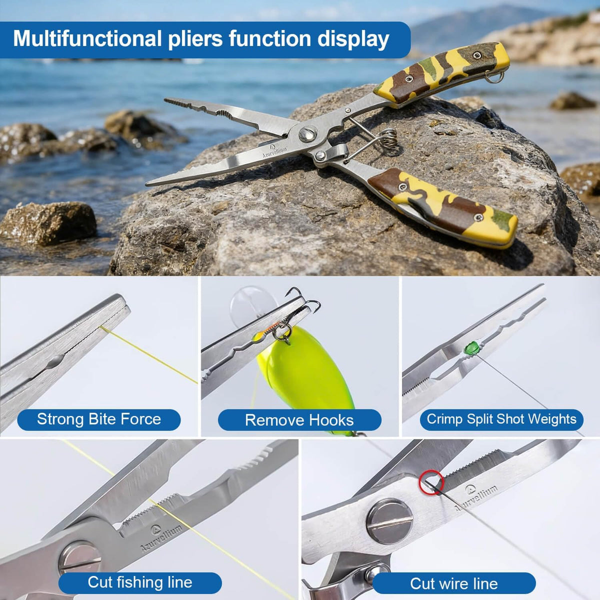 Needle Nose Fishing Pliers - Stainless Steel Hook Remover | Features long nose design, braid line cutter, and split