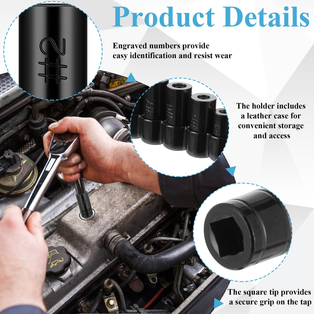 70500 Tap Socket Set 8-Piece Tap Sockets Use with 1/4" & 3/8" Drive Fits All MCTI Standard Taps 1/2" & 1/8" NPT, Up to 12mm Metric