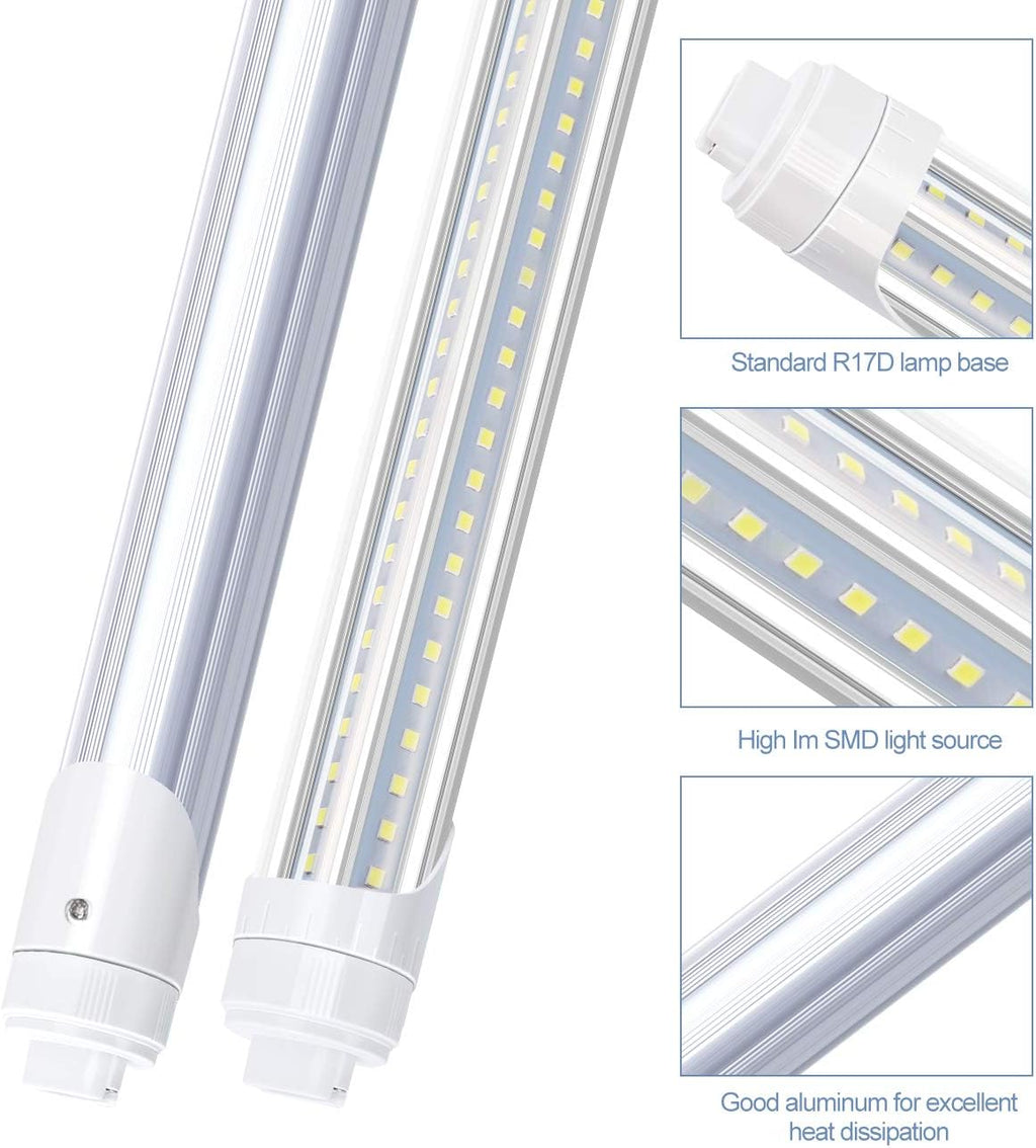 R17D/HO 2 Pin LED Tube Light, 8 Foot, 90W Rotate V Shaped,T8 T10 T12 8FT LED Bulb,6000K Cold White, 10000LM, Clear Cover, (Replacement for F96T12/CW/HO 180W), Ballast Bypass,Dual-End Powered