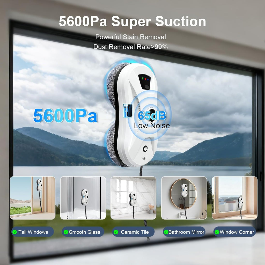 Window Cleaning Robot with Water Spray, 5600PA Strong Suction Automatic Window Cleaner Robot, Smart Path Planning