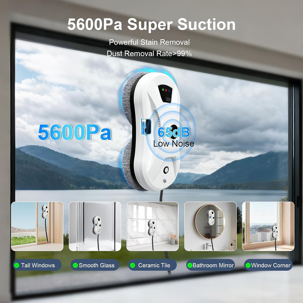 Window Cleaning Robot with Water Spray, 5600PA Strong Suction Automatic Window Cleaner Robot, Smart Path Planning