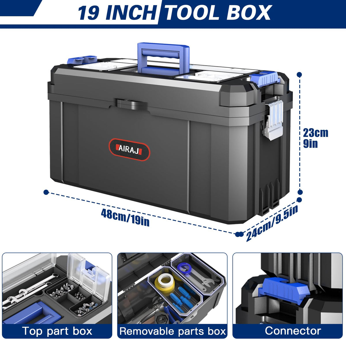 3 In 1 Rolling Tool Box with Wheels, Stackable Tool Box,17 +19 +21 In