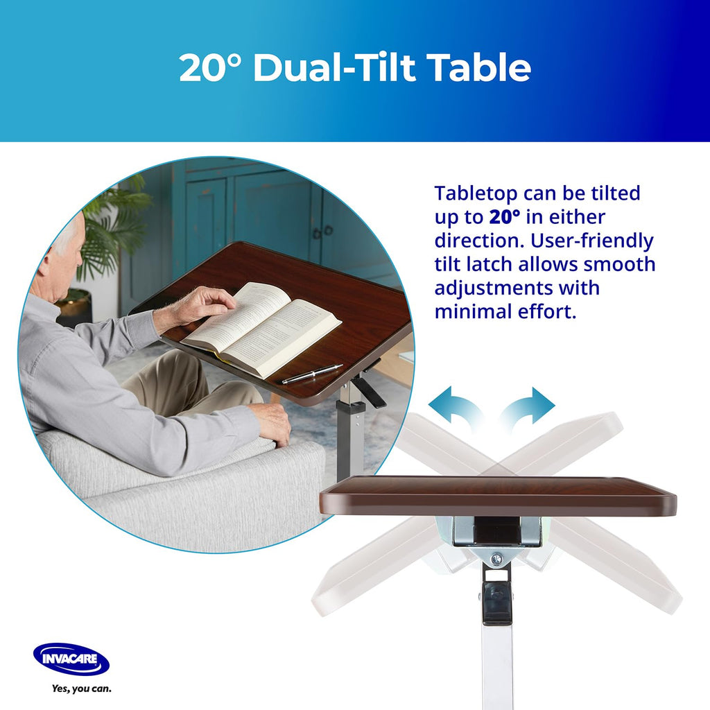 Bed Table, Height Adjustable & Tilting Overbed Table, Hospital Bedside Table, Medical Rolling Desk with Wheels