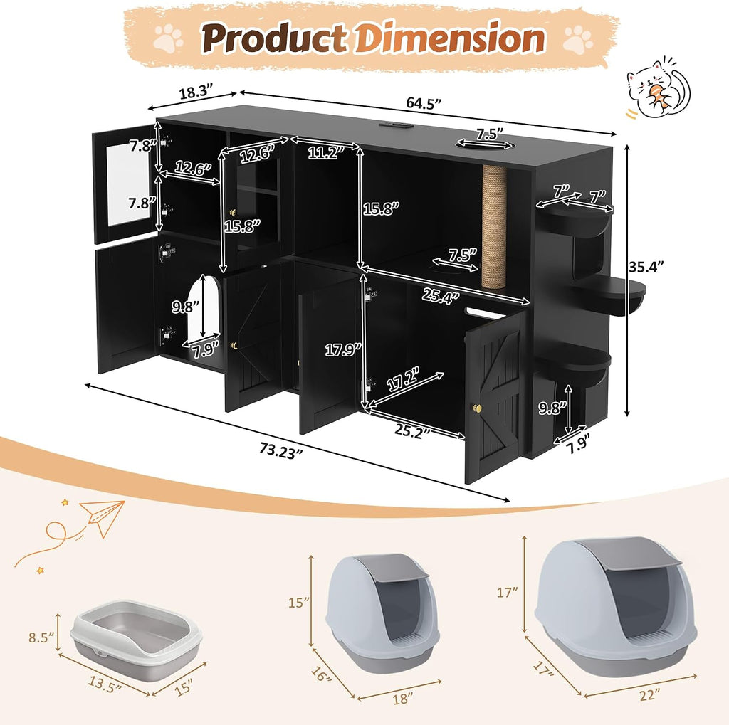 Farmhouse Cat Litter Box Enclosure Hidden Cat House Black