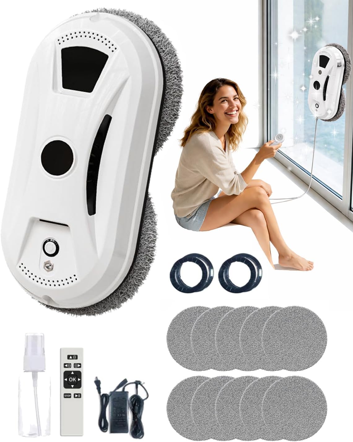 Automatic Window Cleaning Robot, Smart Glass Cleaner with 2800Pa Strong Suction, Edge Detection & Anti-Drop System
