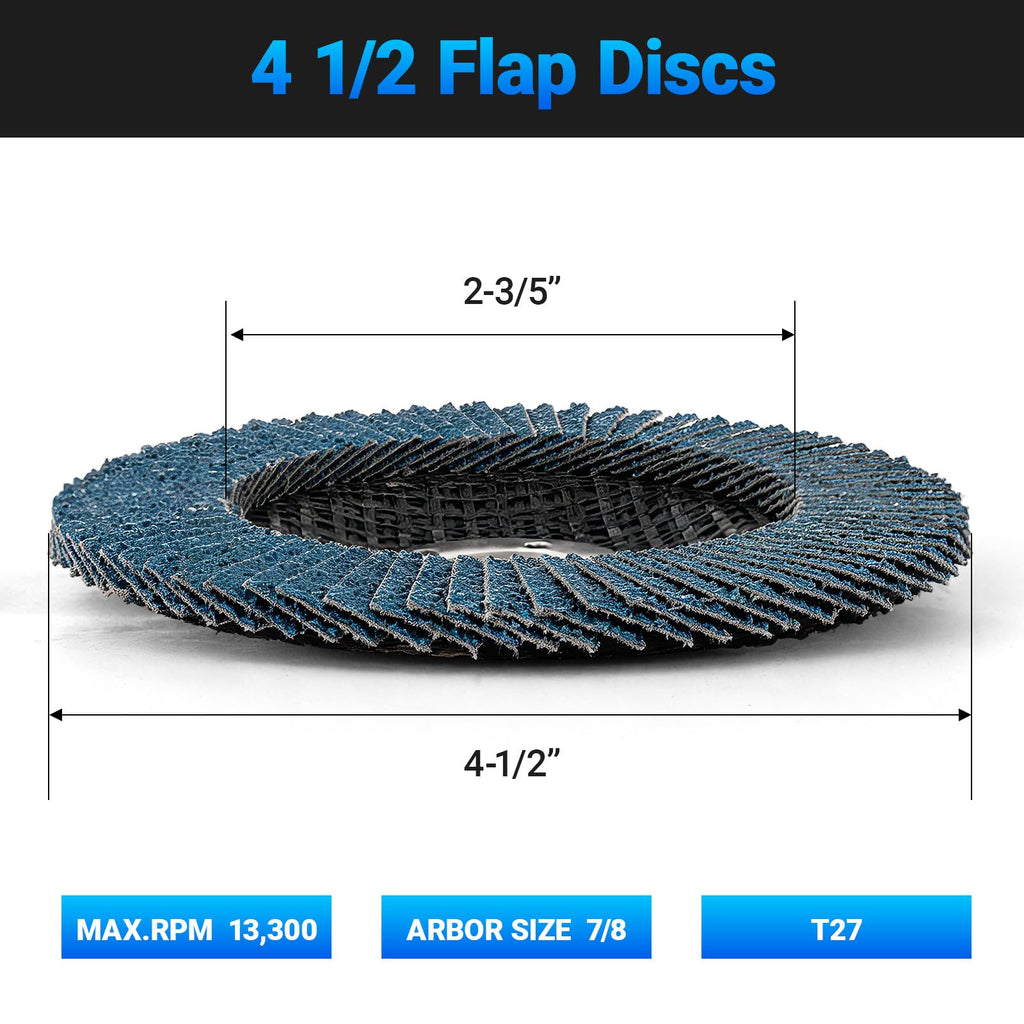 50 Pack Flap Discs 4 1/2 for Angle Grinder, 7/8" Arbor