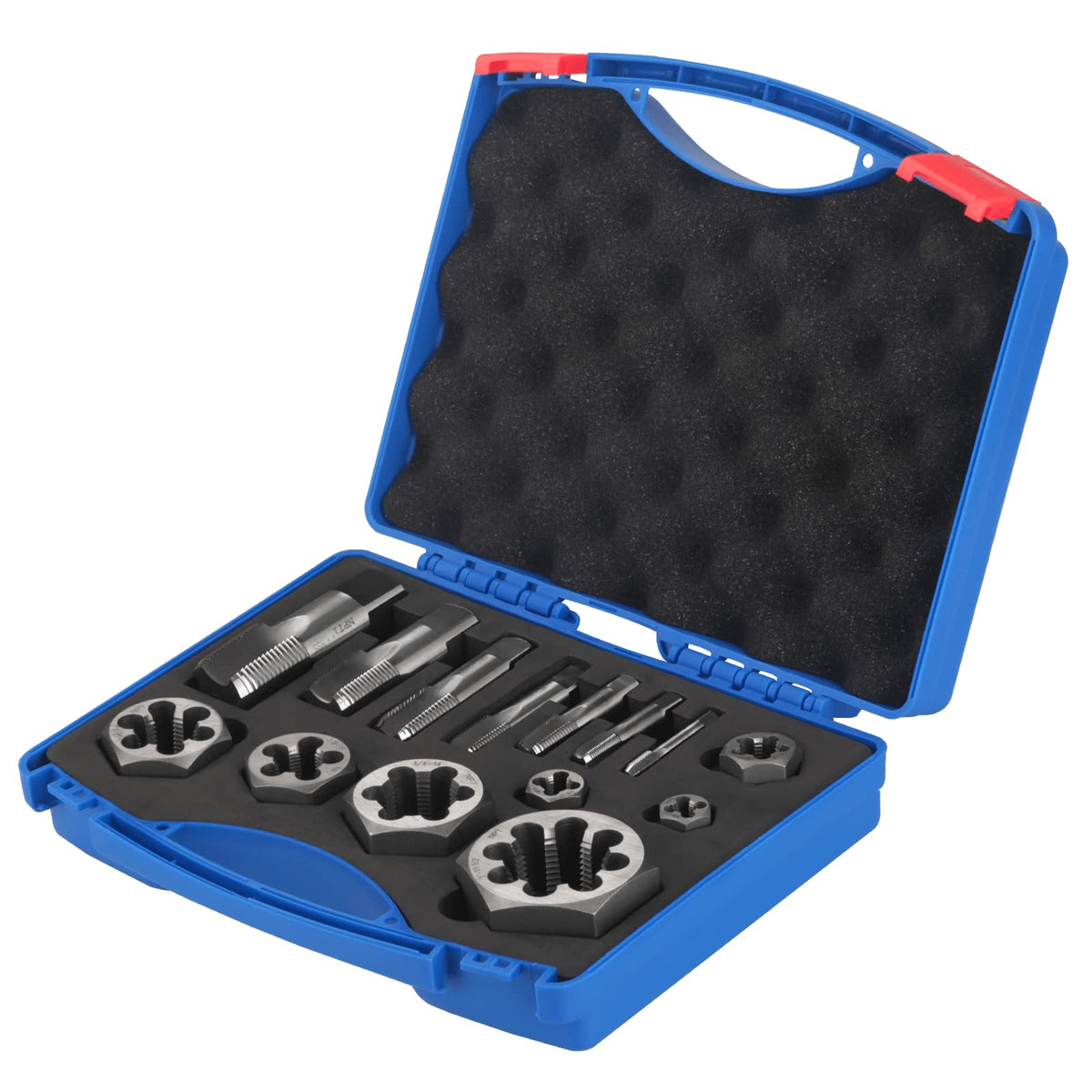 HOTYELL NPT Pipe Tap and Die Set, 14 Pcs 1/16"-1" Taper Thread Rethreading