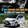 12Pc Super White 6000K Interior LED Light Bulb Kit Package Compatible with 2006-2017 Toyota Yaris