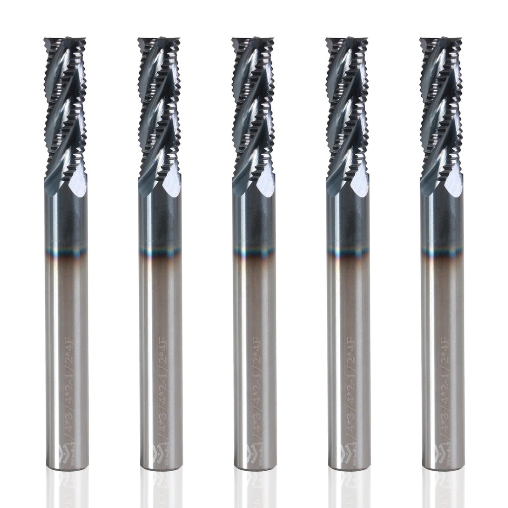 XYunEnZ 1/4" 4 Flute Roughing End Mill AlTiN Coated Carbide, 5Pcs