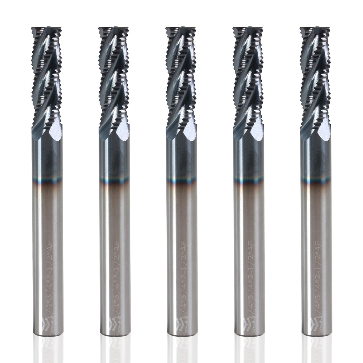 XYunEnZ 1/4" 4 Flute Roughing End Mill AlTiN Coated Carbide, 5Pcs