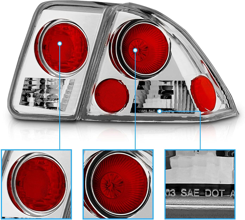 AmeriLite For 2001-2005 Honda Civic 4 Door Chrome Euro Reaplcement Taillights - Passenger and Driver Side