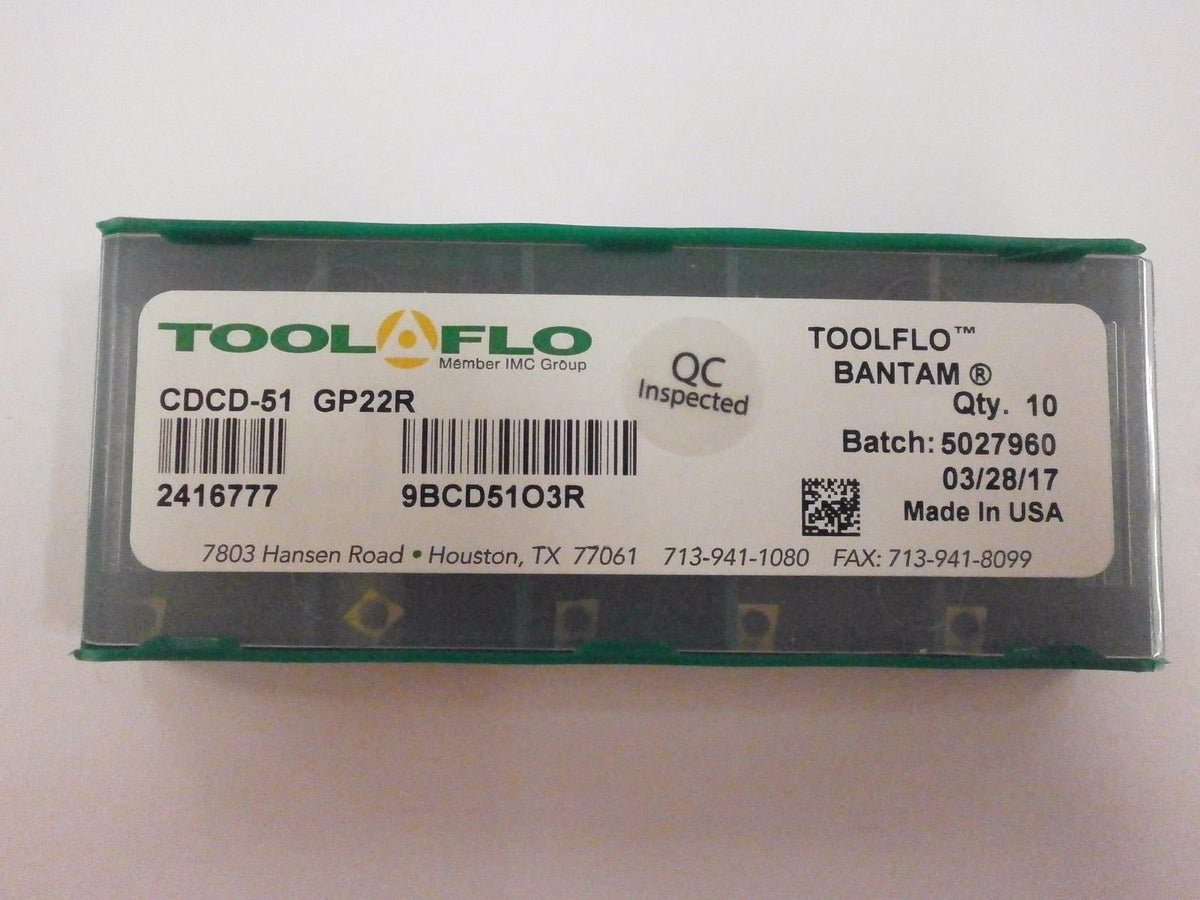 10pc) ToolFlo Bantam CDCD 51 GP22 Coated Carbide Indexable Boring Inserts Tool Flo Made in USA
