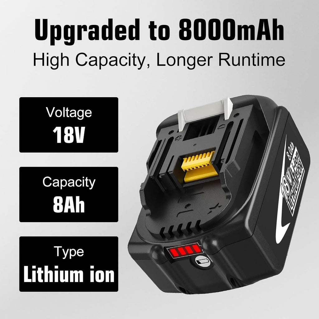4 Packs BL1860B Battery Replacement for Makita 18V Battery 8000mAh(Black)