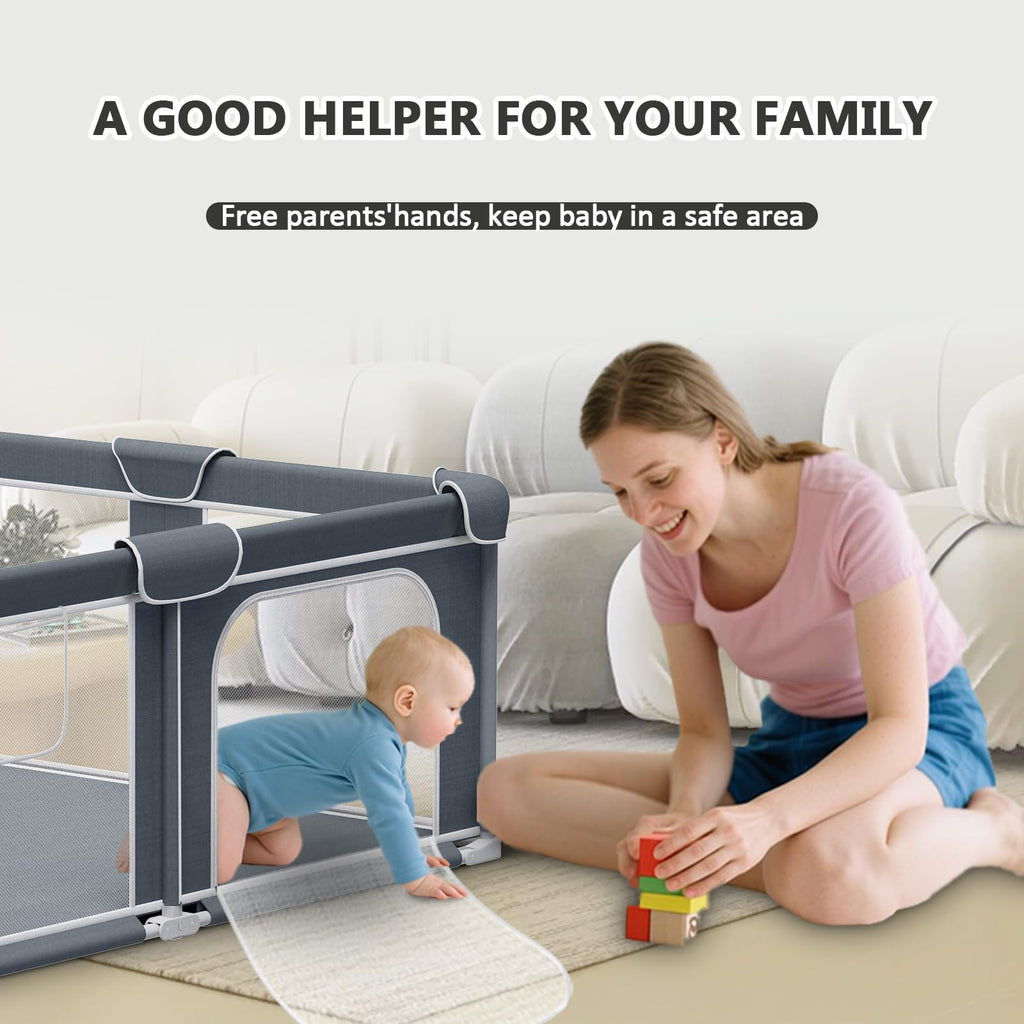 71" x79" Modular Foldable Baby Playpen & Safety Activity Yard with Locking Walk-Through Gate for Infants & Toddlers