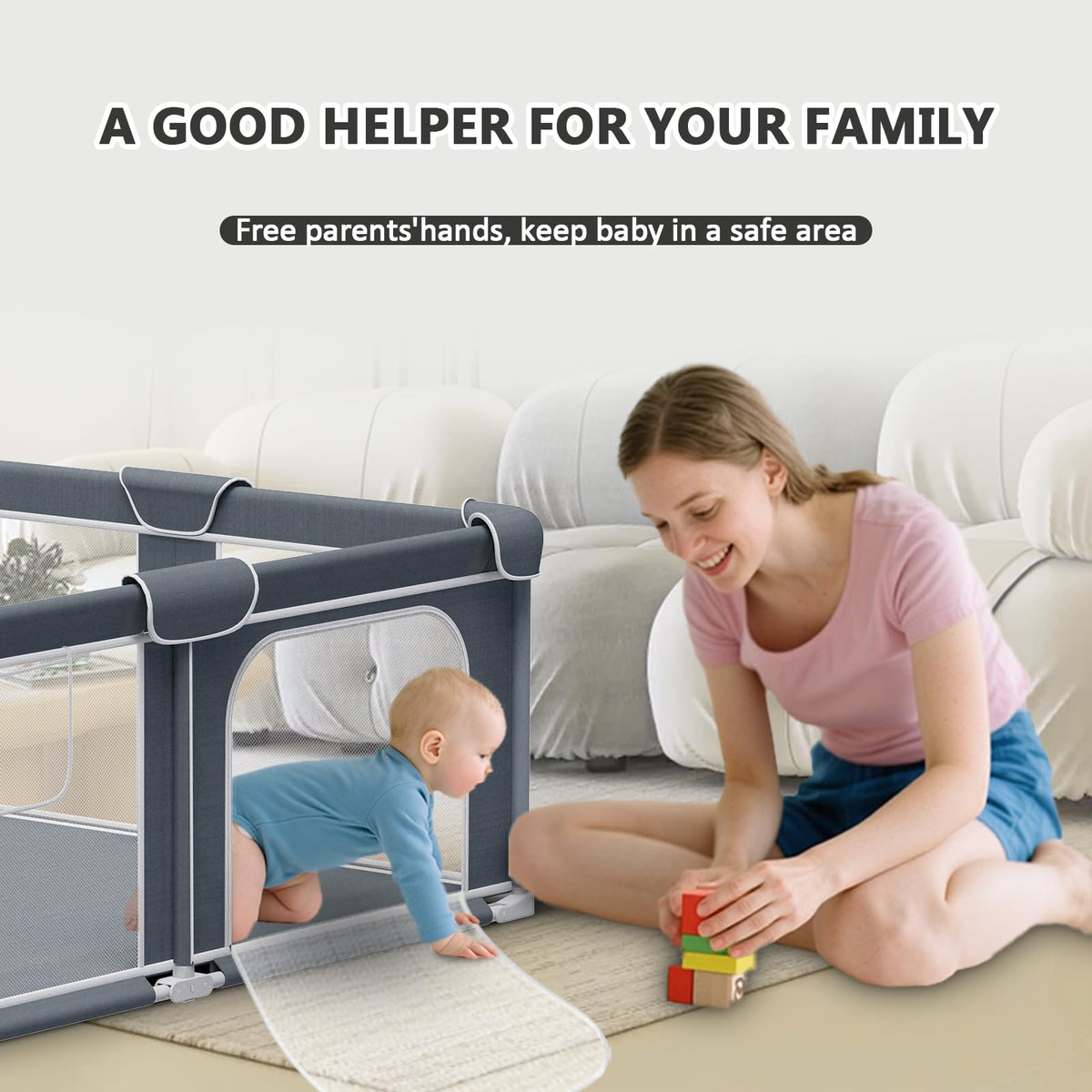 71" x79" Modular Foldable Baby Playpen & Safety Activity Yard with Locking Walk-Through Gate for Infants & Toddlers