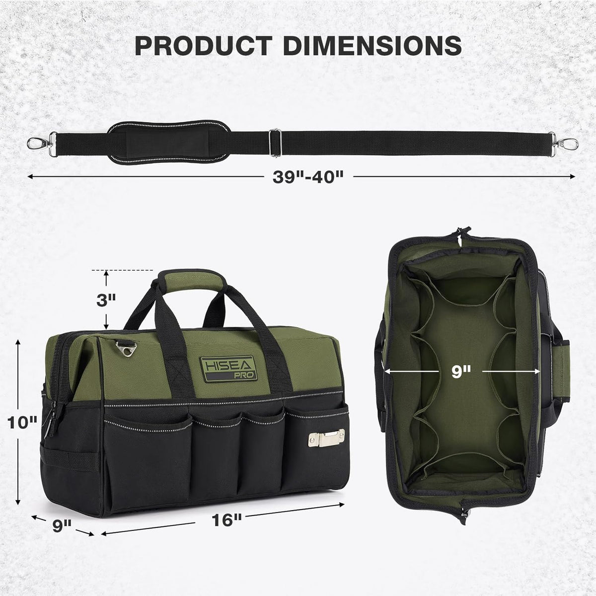 Heavy Duty Tool Bag 20 Pockets, 16-Inch Portable Tool Box Organizer, 600D Waterproof Wide Mouth Large Storage Toolbag
