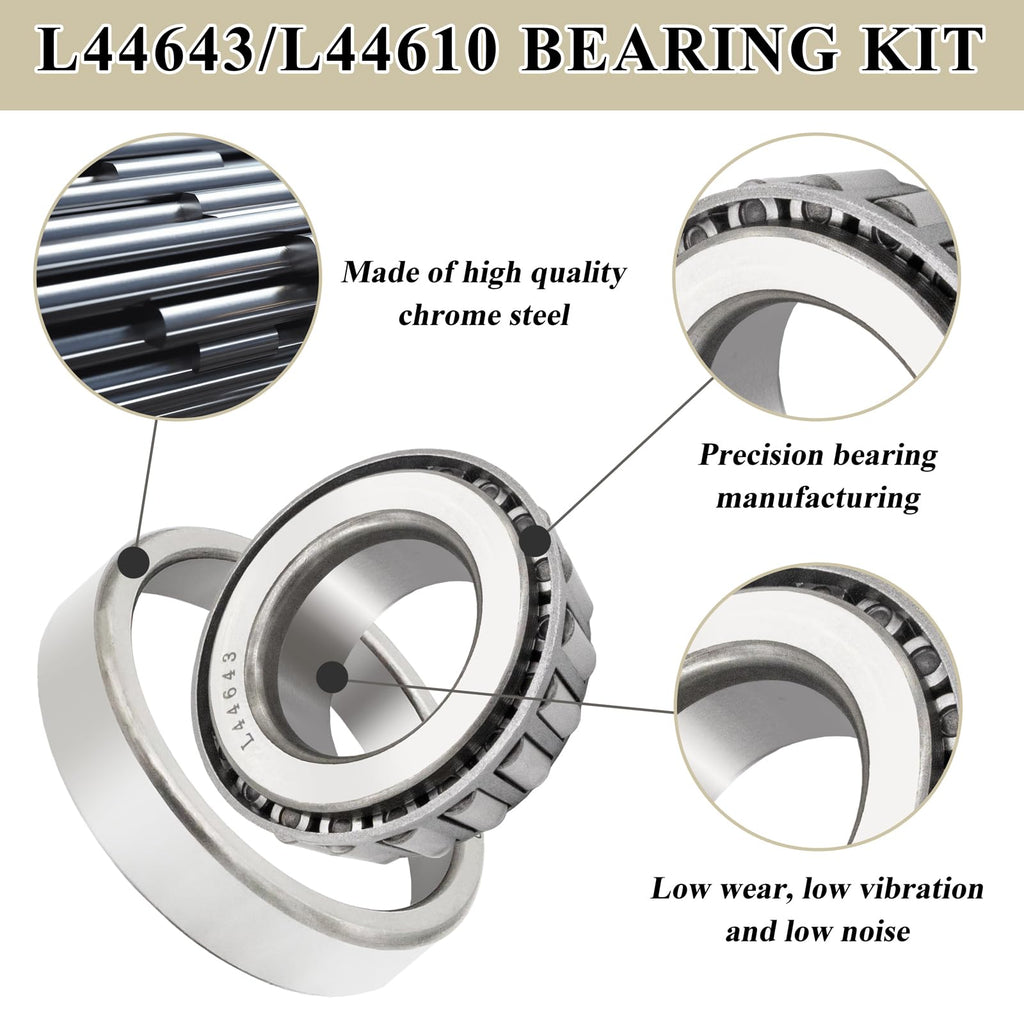 2 Sets 2000-2200lb Trailer Bearing Kit, L44643/L44610 Bearing Kits with 12192TB Grease Seals, 1.98" Dust Caps and Cotter Pins for 1'' Axles Trailer Wheel Hub