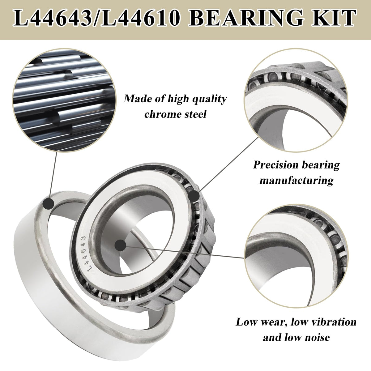 2 Sets 2000-2200lb Trailer Bearing Kit, L44643/L44610 Bearing Kits with 12192TB Grease Seals, 1.98" Dust Caps and Cotter Pins for 1'' Axles Trailer Wheel Hub