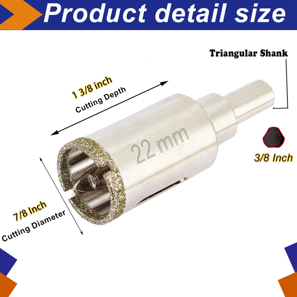 7/8 Inch Diamond Hole Saw with Pilot Bit, DaduoRi 7/8" Tile Drill Bits for Granite, Ceramics, Porcelain Tiles, Marble, Glass, Stones, 1 1/2" Depth of Cut for Thick Countertops (22mm)