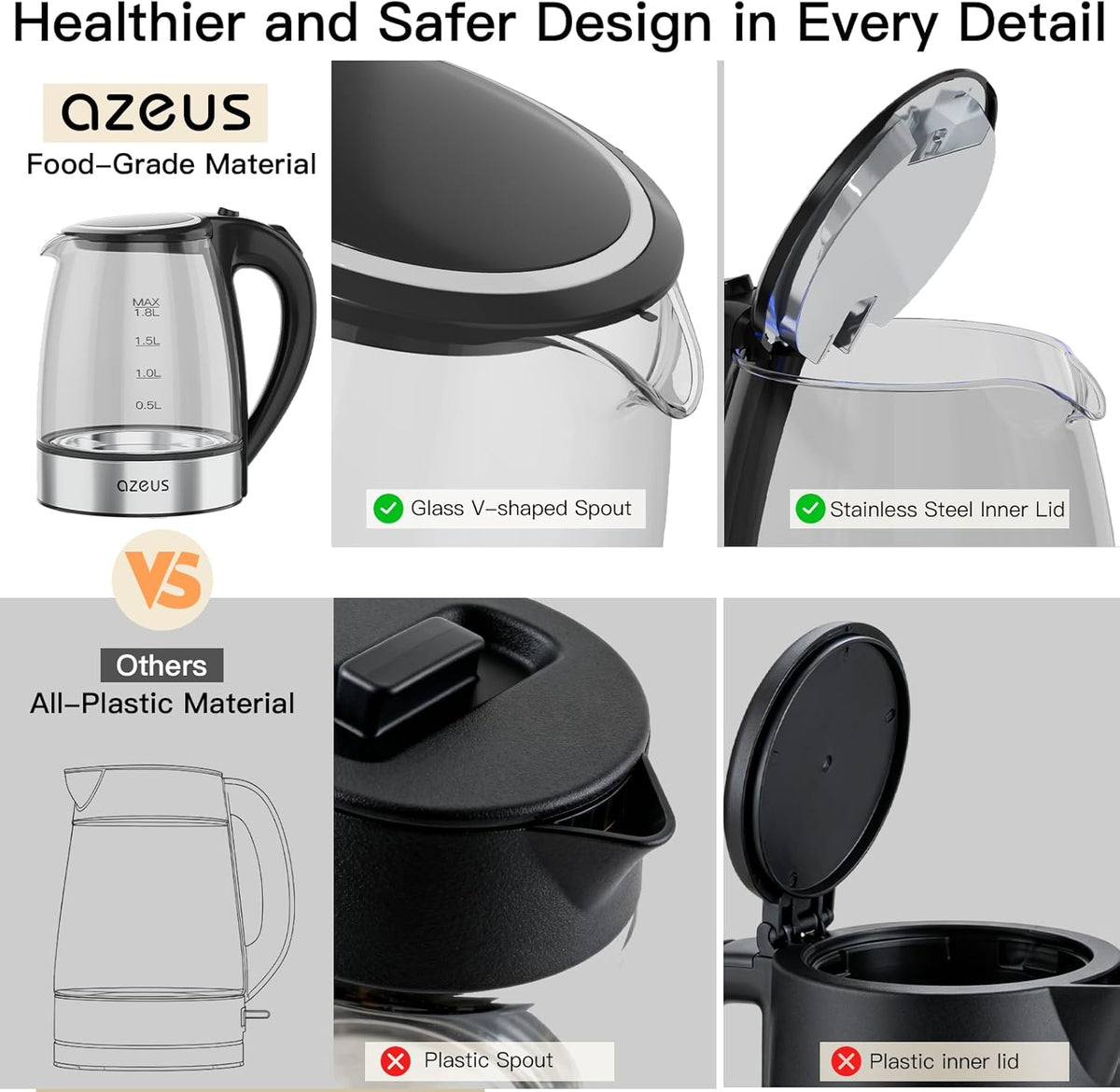 Electric Kettle 1800W Cool Touch Tea Kettle Anti-scalding Design 1.8L Large Capacity Kettle BPA-Free, White