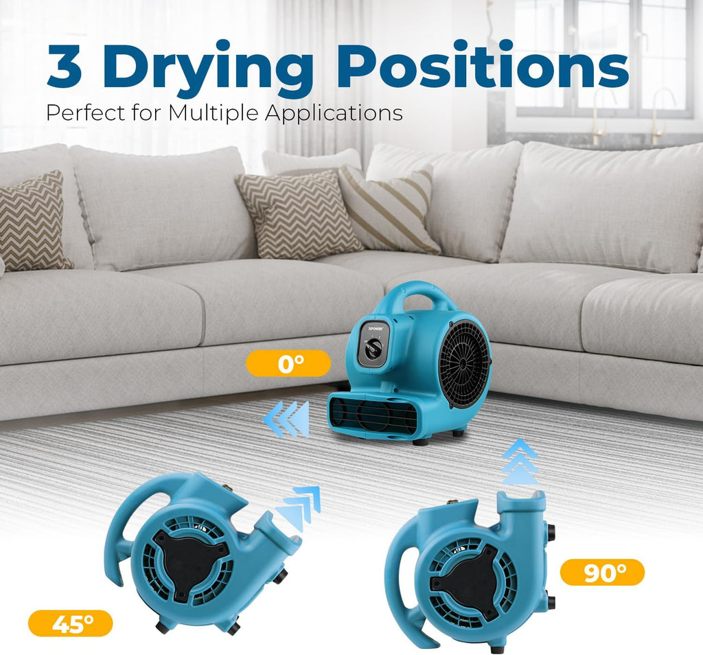 P-80 Mini Utility 600 CFM Centrifugal Air Mover, Floor Fan, Blower, Stackable, for Drying，Cooling, Ventilating, Home