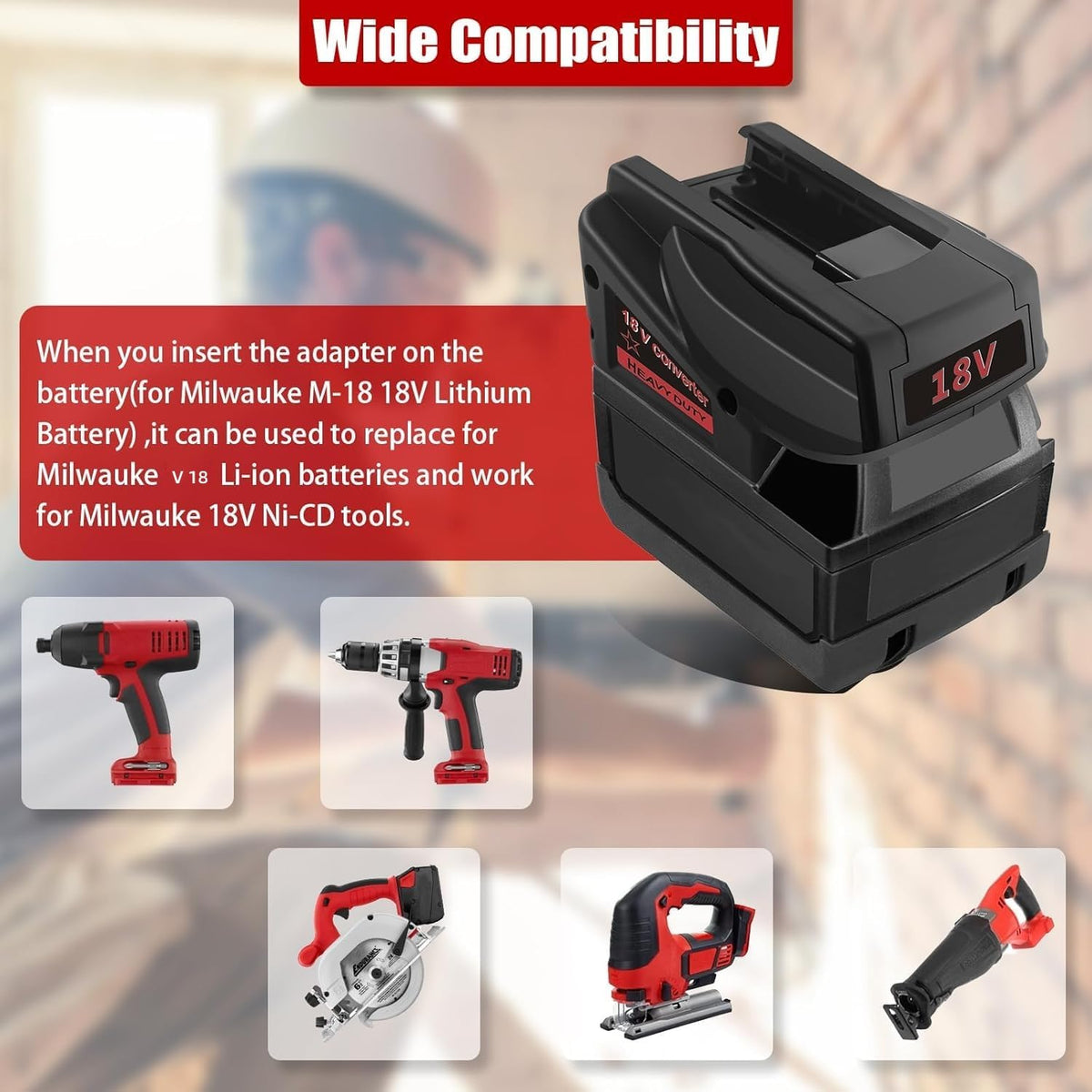 Fit for Milwaukee for M18 Battery Adapter Replace for V18 Tool Battery
