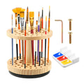 360° Rotating Brush Rack – 52-Hole Hardwood Stand for Crafts/Art/Makeup