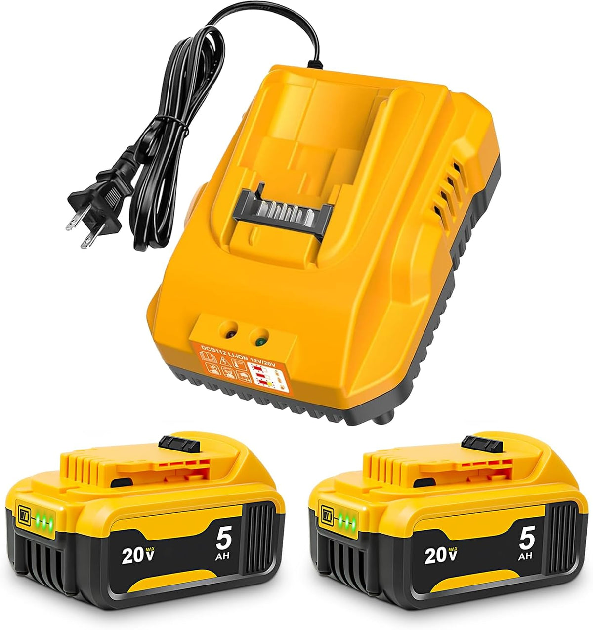 20V Max Battery Replacement 18V 2-Pack Upgraded 5.0Ah for Dewalt Battery - High Capacity with DCB112 Battery Charger Station for DCB200 DCB120