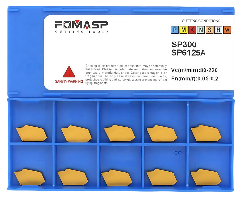 FomaSP GTN-3 (SP300) CNC Grooving Carbide Inserts Steel Fit for SPB326 Lathe Grooving Cutting Tools, CVD Yellow Coating, 10pcs