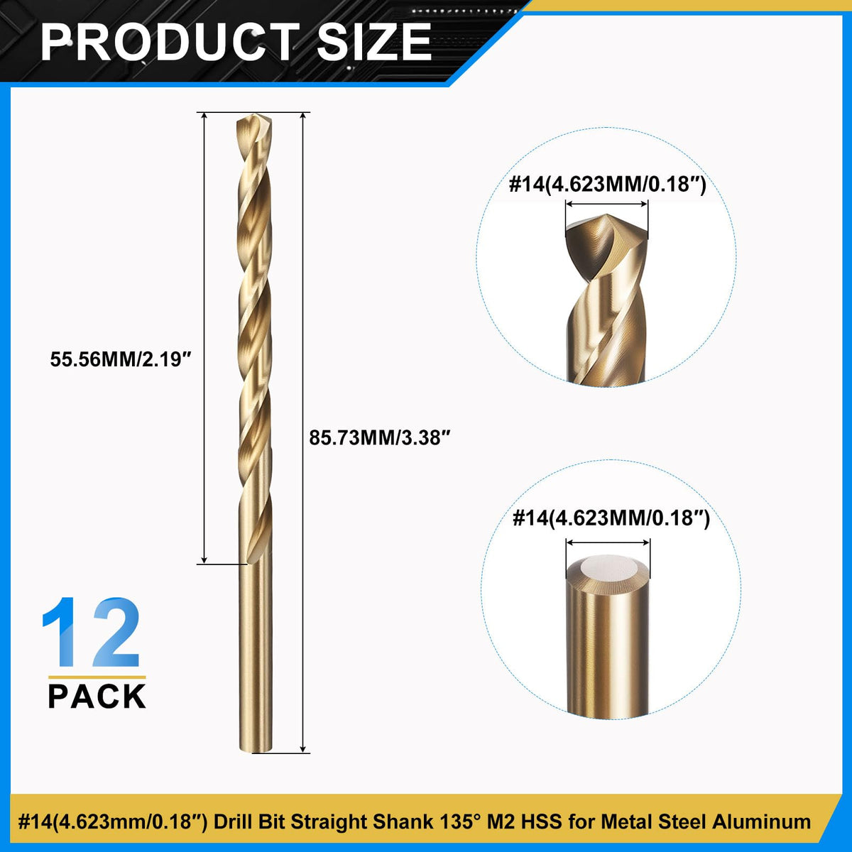 PATIKIL #14 Drill Bit Micro M2 High-Speed Steel 135° Gold Finish 12Pcs