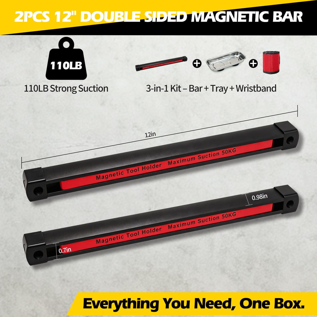 OZJAY Double Sided Magnetic Tool Holder Set with Tray & Wristband, 2-Pack