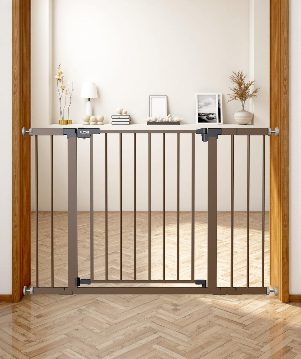 29.5-46" Extra-Tall & Extra-Wide Adjustable Hardware/Pressure-Mounted Pet & Child Safety Gate with Auto-Close Walk-Through Door for Stairs, Hallways & Wide Doorways