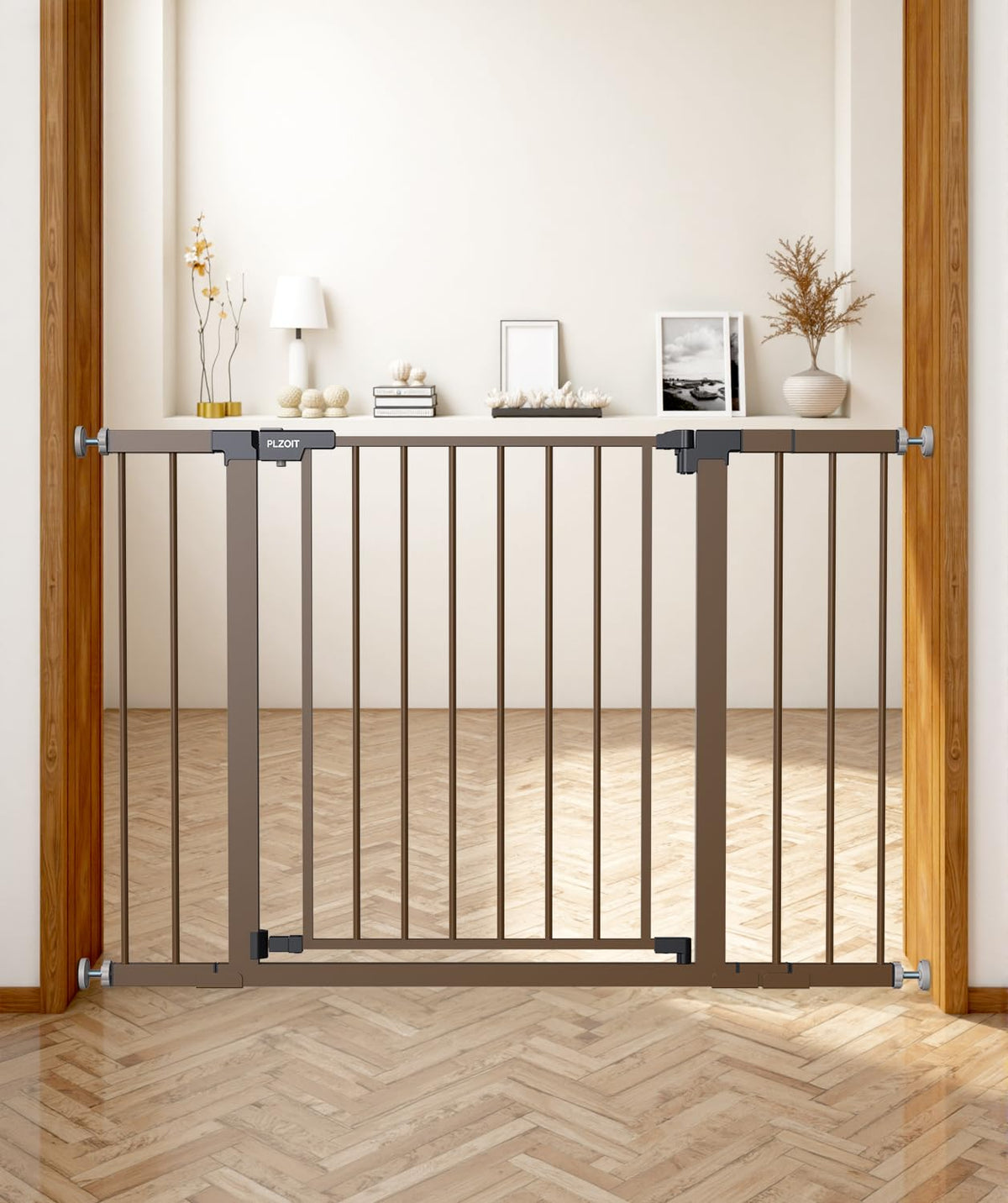 29.5-46" Extra-Tall & Extra-Wide Adjustable Hardware/Pressure-Mounted Pet & Child Safety Gate with Auto-Close Walk-Through Door for Stairs, Hallways & Wide Doorways
