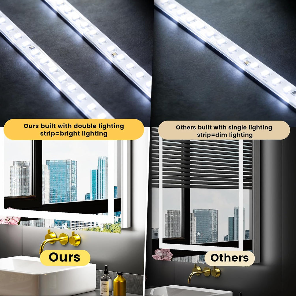 32"X36" LED Bathroom Mirror with Lights | Anti-Fog, Dimmable, 3 Color Temperature, Backlit + Front Lit, Memory