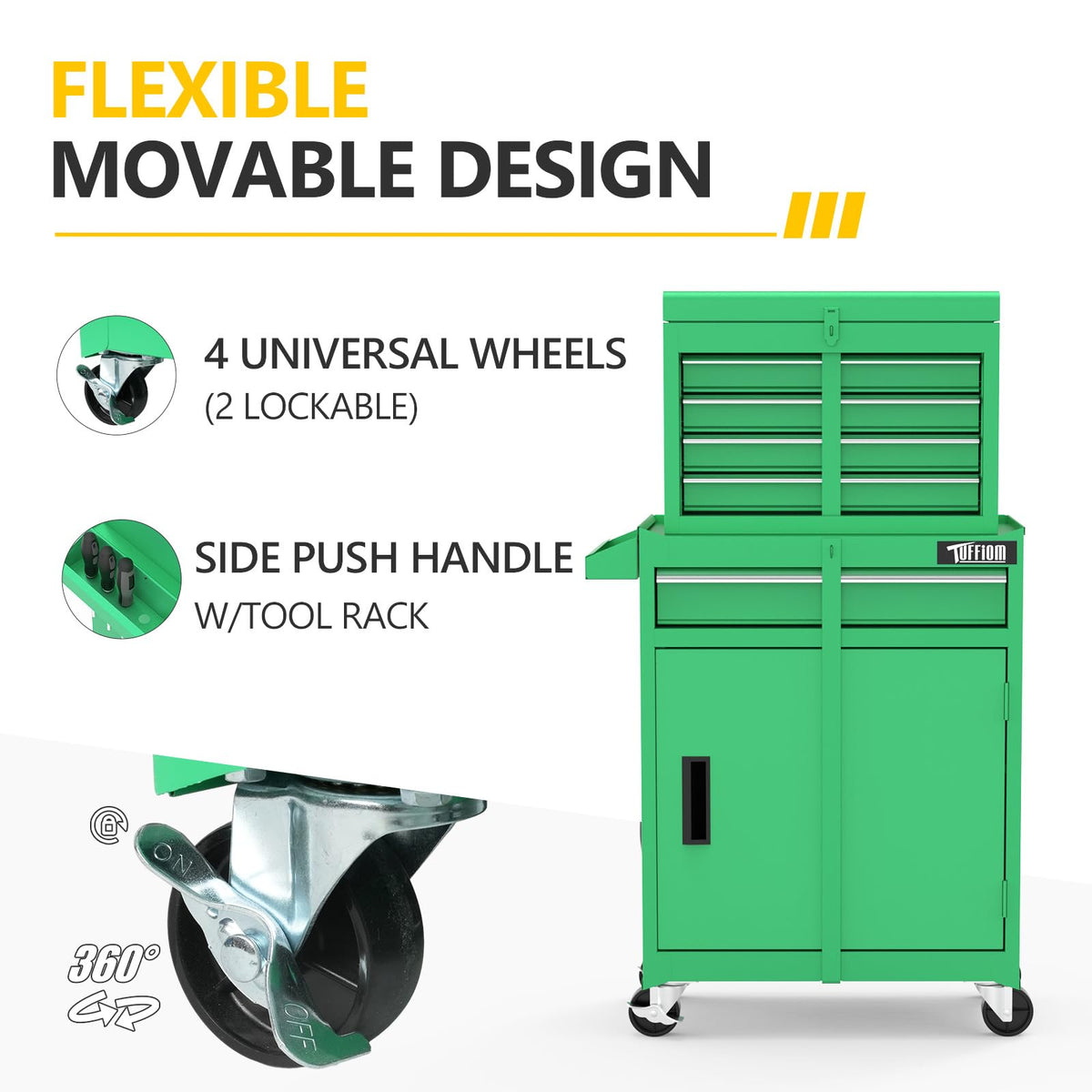 5-Drawer Rolling Tool Chest, Tool Storage Cabinet w/Drawers, Lockable Wheels, Detachable Top & Adjustable Shelf